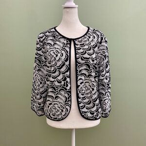Bob Mackie Sequin Jacket Womens Medium Black White Floral Formal Party Art
